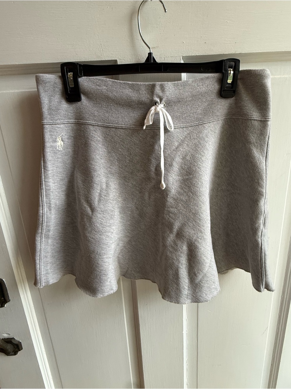 Ralph Lauren Light Gray Cotton-Blend Skater Skirt with White Drawstring